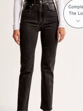 Abercrombie & Fitch High-Rise Black Straight Leg Jeans with Leather